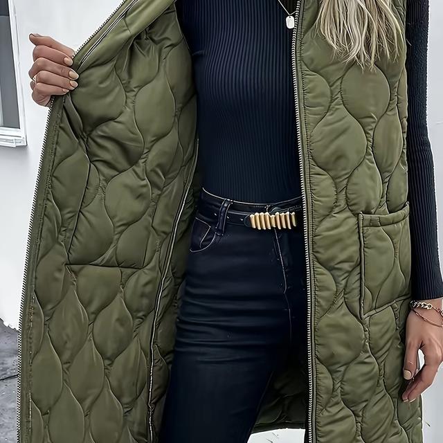 TEMU Plus Size, 2024 Europese en Amerikaanse Size Dames Herfst/Winter Nieuwe Kleur Casual Rits Mouwloze Warme Vestjas