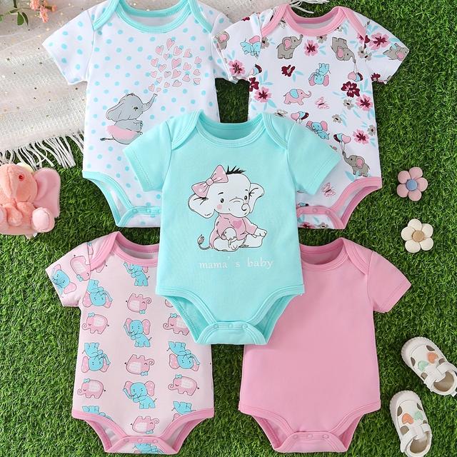 TEMU 5pcs Set Of Baby Girl Short Sleeved Jumpsuit, Cute Baby Girl Hoodie, Crawling Suit, For Outdoor