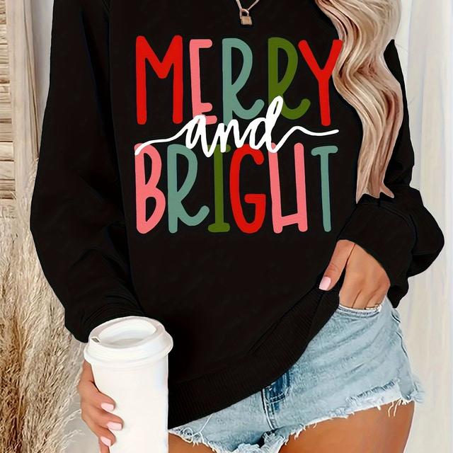 TEMU 1pc Of Women's Casual Crew Neck Sweater With Letter Print, Long Sleeve Pullover Suitable For Autumn And Winter, Black Sweatshirt.