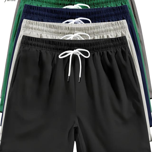 TEMU 5pcs Men's Casual Loose Fit Shorts - Black, Beige, Navy, Green, Gray With Elastic Waistband And Drawstring, Lightweight Sporty Running Shorts With Pockets, Athletic Wear||elastic Waistband