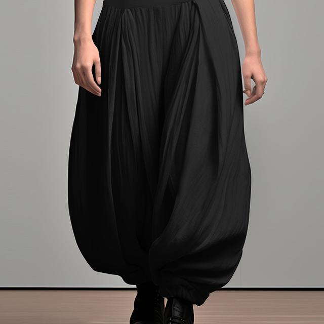 TEMU Men's Stylish High-waist Pleated Harem Pants - Semi-sheer, Solid Black, Polyester & Spandex Blend, Casual Streetwear, Machine Washable