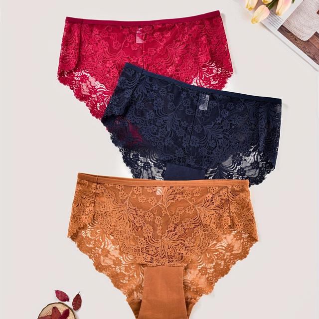 TEMU 3 Stück Plus Size Spitzen Damenunterwäsche Damenhöschen Damenunterwäsche 2023 Neue Intimwäsche Lingerie