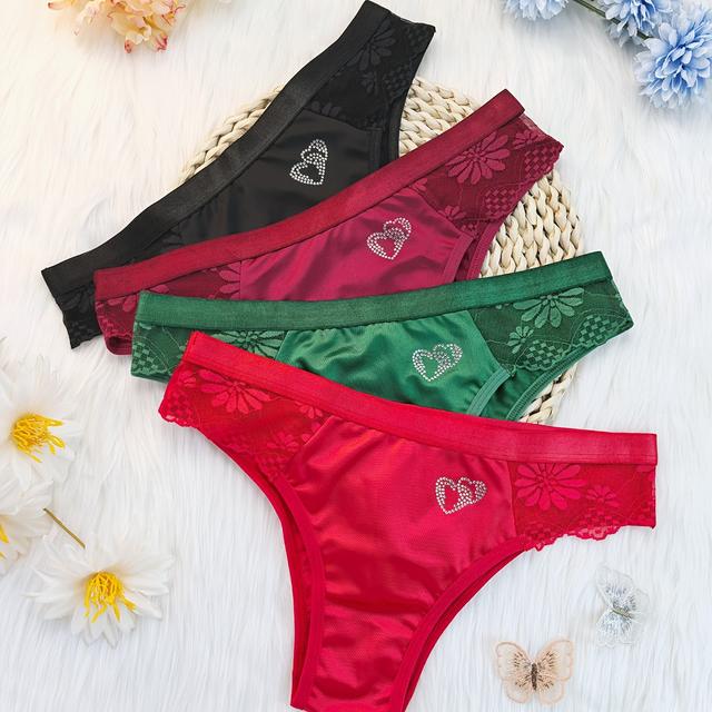 TEMU 4er-Pack Elegantes Damen-Bikini-Unterwäsche, Bequeme Atmungsaktive Slips Mit Spitzenspitze, Nylon-Strickstoff, Mittlerer , Einfarbiges Design Ohne Naht Für Alle Jahreszeiten