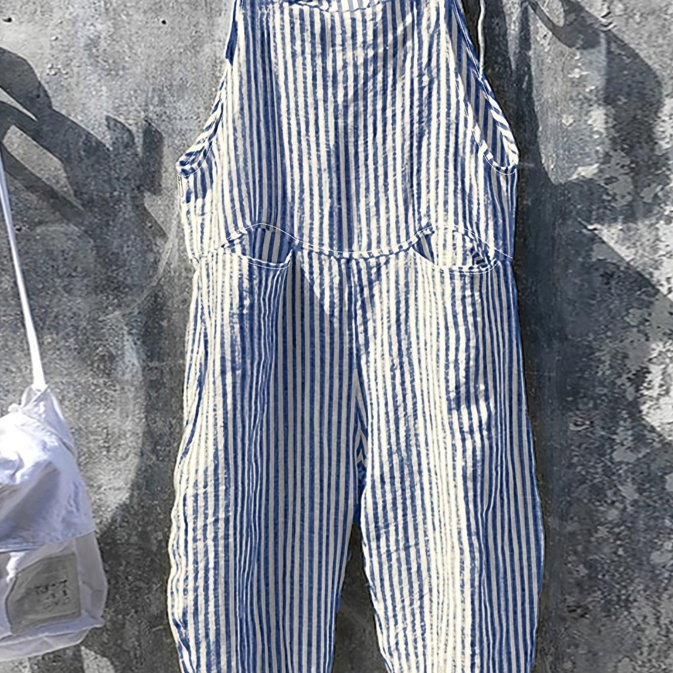 TEMU Talla Grande - Talla Grande - Mono Casual de Rayas sin con Tirantes para Mujer, Ideal para Combinar