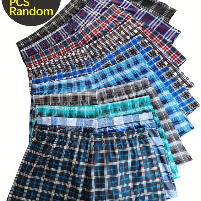 TEMU Egy véletlenszerű, 10 darabos klasszikus mintás boxer szett, gumis derékrésszel, bő szabással, légáteresztő anyagból, tökéletes a mindennapi viselethez.