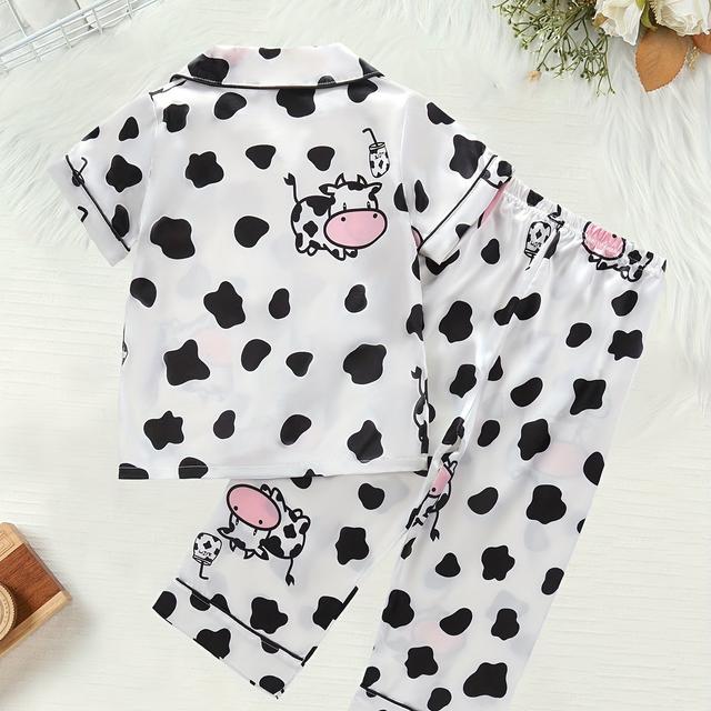 TEMU طقم بيجامات قصيرة الأكمام وبنطلون طويل للفتيات في الصيف