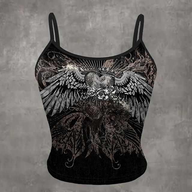 TEMU Camiseta Sin Y2K con Estampado de y Calavera - Geométrico , Tirantes en Tela Elástica, Ropa para Mujer Lavable a Máquina, Moda Casual, Aesthetic , Diseños Intrincados, Para Todas