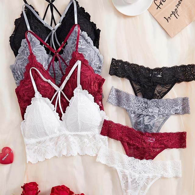 TEMU Vierfarbiges Spitzen-Casual--Set