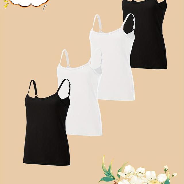TEMU 4pcs Set Summer Cami Base Layer Adjustable Thin Strap Top Solid Color Long Length Spring Summer Versatile Loose Tank Top Women