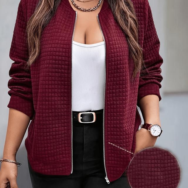 TEMU Plus Size, Plus Size Casual Waffle Jacket Loose Zip Cardigan Versatile Top