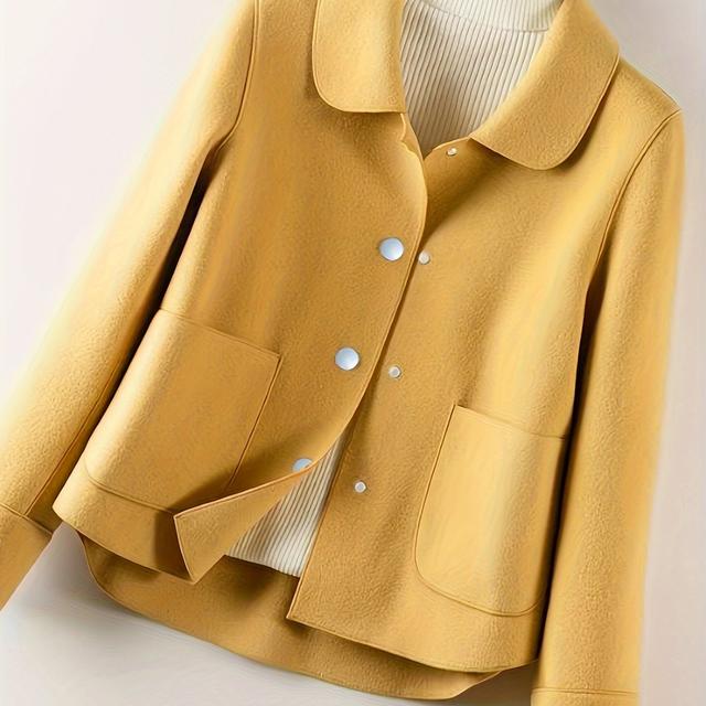 TEMU Chic Solid Color -blend Coat For Women - Button Front, Long Sleeve With Pockets, Fall/winter