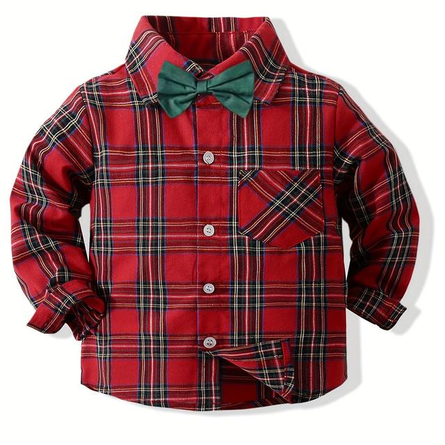 TEMU 2024 Boys' Christmas New Long-sleeve Shirt, Gentleman Style Dress Shirt, Formal Shirt, Holiday Shirt, Casual Performance Shirt