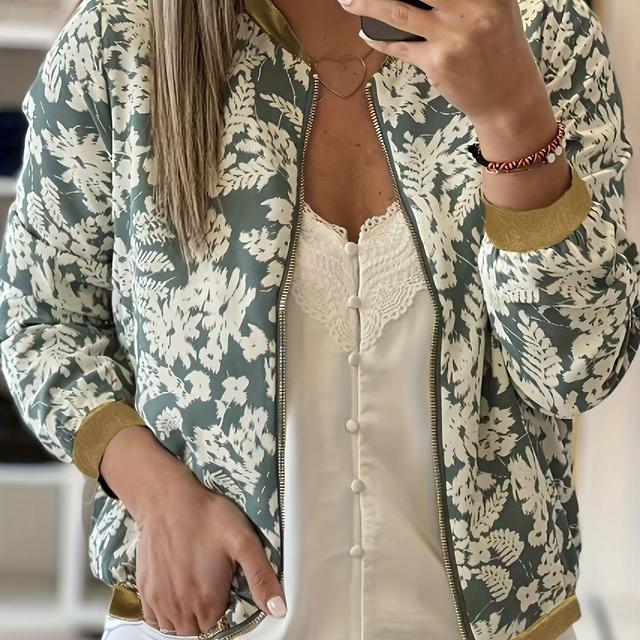 TEMU Women's Elegant Baseball Jacket - Lightweight Zip-up Coat, Non-stretchy Fabric For Spring/fall/summer, Casual Outerwear For Everyday & Formal Events