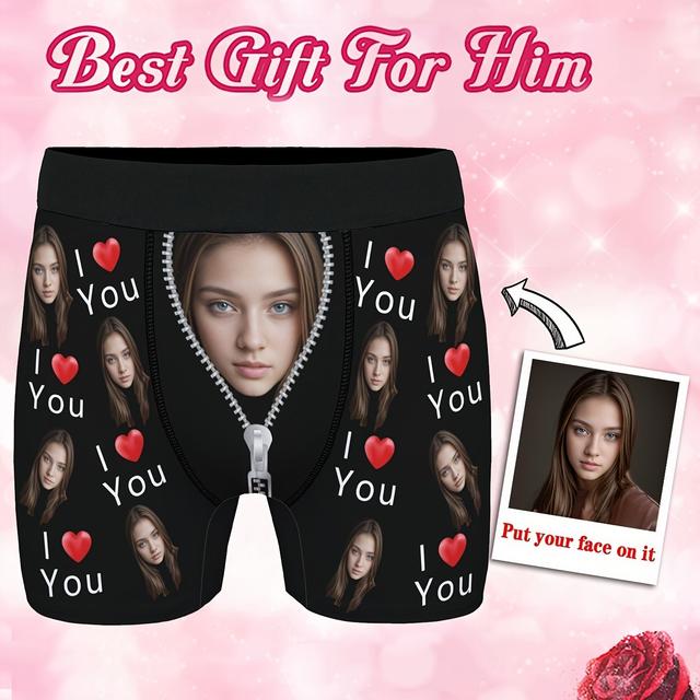 TEMU Calzoncillos Boxer Personalizados con Cremallera - Estampado de Foto, Regalo para Novio o Esposo