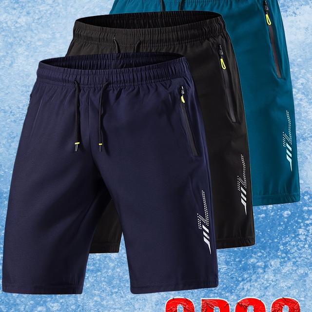 TEMU 3pcs Men's Ice Fiber Fabric Sports Shorts, Soft And Comfortable Lightning Print Design, Essential For Summer Outfits, Trendy Style, Holidays And Travel, Stylish