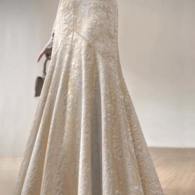 TEMU Plus Size - Plus Size Mermaid Style Skirt - Elegant Peach Lace A-line Dress With Zipper, Non-stretch Fabric, Wear, Fashionable Evening Skirt|elegant Lace Skirt|zippered Skirt