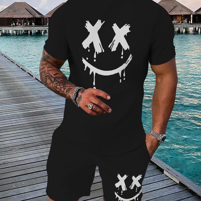 TEMU Casual Sports Suit Breathable Outdoor Casual Men's T-shirt And Five-pants Suit Summer 3d Printing Suit For Adult Men