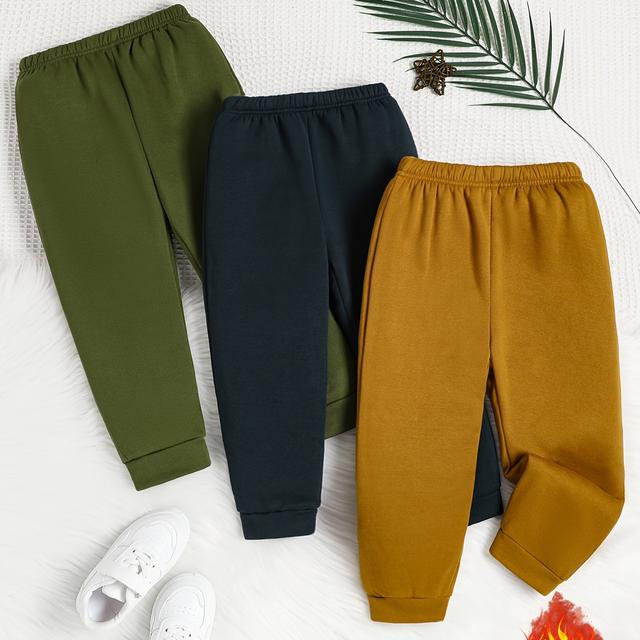 TEMU 3pcs Set Of Stylish Solid Color Casual Sports Pants For Kids, Casual Attire And Outdoor Activities, Suitable For Boys And Girls In Autumn/winter Season, Outdoor