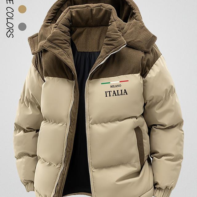 TEMU Winter Wear Men's Thick Coat Spliced Hooded Coat Jacket, Winter Warm Simple Casual Men's Jacket Jacket Jacket, Coat, Coat