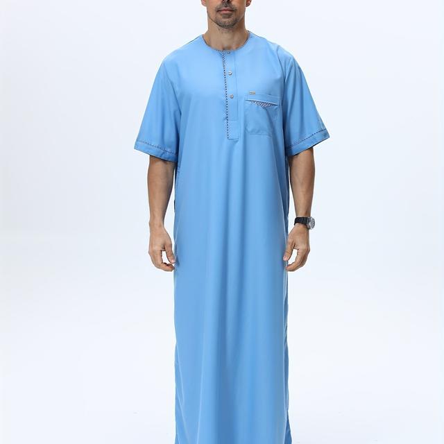 TEMU 2025's Latest Soft, Non-pilling Material Robe Is A High-end Moroccan Long Robe. This Stylish Short-sleeve, Round-neck Design Features Buttons And A Chest Pocket