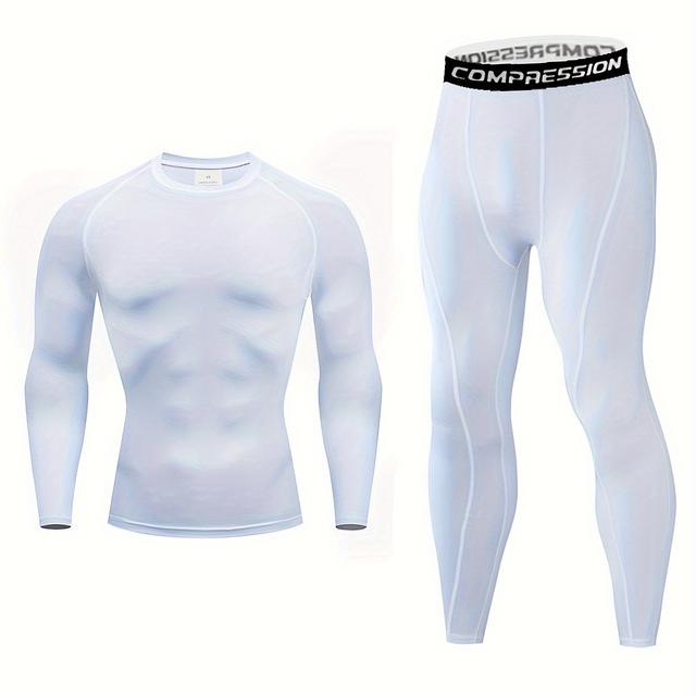 TEMU 2pcs Set - Men's Spring/autumn Quick- High-elasticity Fitness Base Layer Long Sleeve Top And Pants, Solid Color Basic Training Set