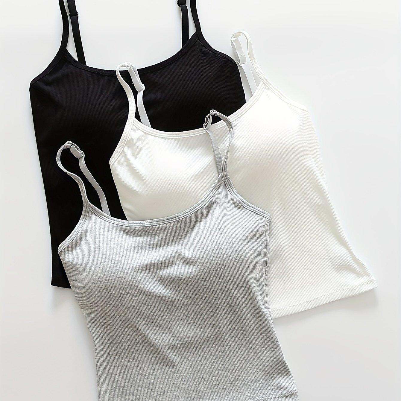 TEMU A Set Of 3 Women's Camisoles With Built-in Padding, Designed For Casual Wear Without The Need For , In Colors For Summer