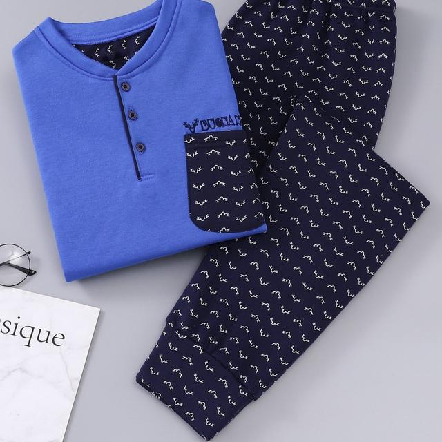 TEMU Men's Winter Pajama Set | Casual Crew Neck With Geometric Pattern, Regular Fit, Medium Stretch Fabric, Pocket Details