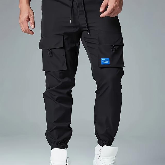 TEMU Men's Loose Solid Cargo Joggers With Pockets, Active Breathable Drawstring Trousers For Outdoor