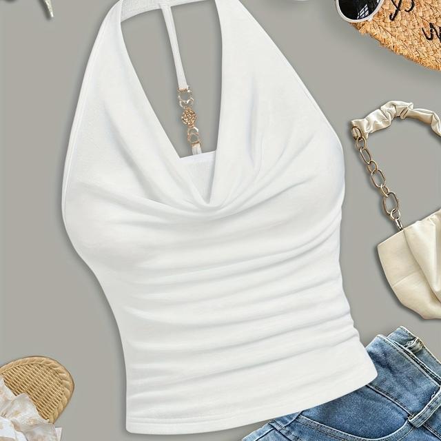 TEMU Witte Halternek Strapless Tanktop, Dames Kleur Mouwloze Bovenkleding
