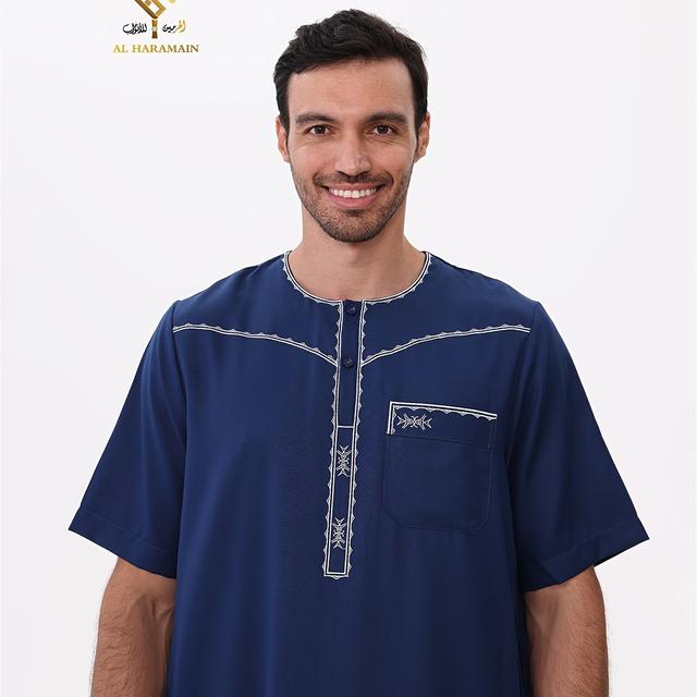 TEMU AL Tenue de Prière pour Hommes Musulmans - Thobe Arabe Élégant, Manches Longues Douces, Lavable en Machine, Idéal pour Ramadan et Occasions Formelles | Col Rond avec Texture Lisse