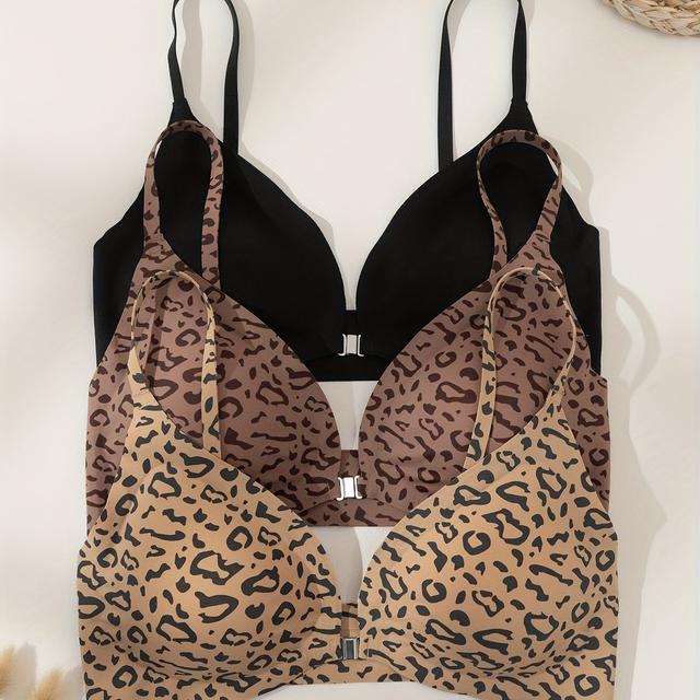 TEMU 3pcs Women's Wireless Bras Front Closure No Underwire Removable Pads Elegant Everyday Bras For Daily Wear, Bra Extender, Elegant Underwear, Smooth Texture Fabric