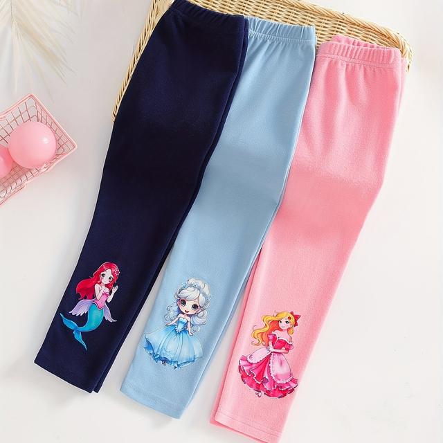 TEMU 3pcs Girls' Long Pants Set - Slim Fit, Stretchy Fabric, With Portrait Print, Perfect For Spring/fall, Versatile And Stylish, Everyday Pants| Print Pants|stretchy Fabric Pants, For Outdoor