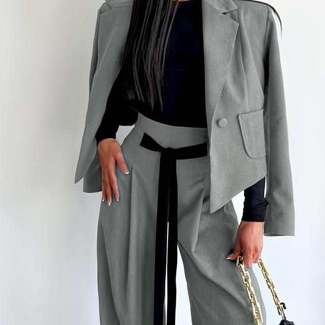 TEMU Bk052044 Elegant Suit Jacket And Waist-tie Loose Straight-leg Wide-leg Pants Women'-piece Suit