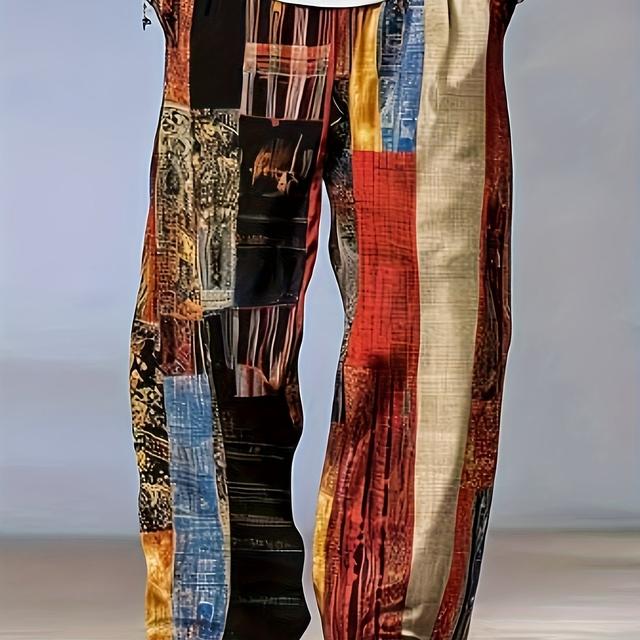 TEMU Men's Casual Athletic Long Pants: Men's Color-block Trousers Mid-rise Drawstring Elastic Waist Hawaiian Casual Outdoor Party Evening Festive Straight Leg Pants Season 3d Print Red Blue Green