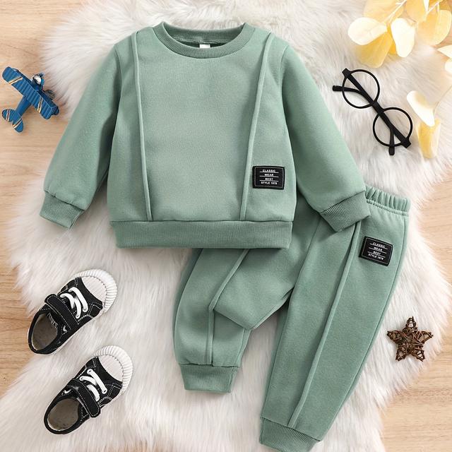 TEMU New Autumn And Winter Two-piece Set For Baby Boys Aged 0-3 Years, Featuring A Long-sleeve Sweatshirt, In Multiple Colors, For Outdoor