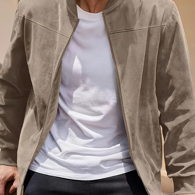 TEMU Chaqueta Ligera con Cremallera de Inspiración Retro para Hombre - Color Sólido, Lavable a Máquina con Cuello de Béisbol