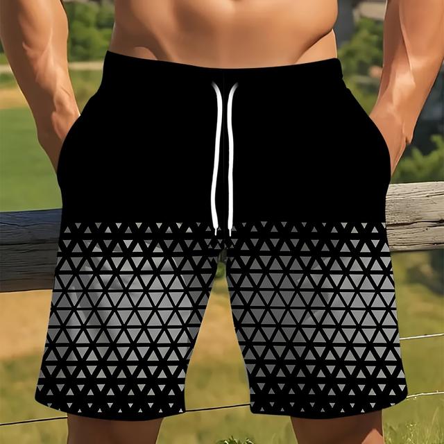 TEMU กางเกงว่ายน้ำขาสั้นผู้ชาย แห้งเร็ว ลายเรขาคณิตขาวดำ - ผลิตจากโพลีเอสเตอร์หนาพิเศษ ขอบเอวยางยืด และขอบเรียบ - เหมาะสำหรับเล่นเซิร์ฟ ว่ายน้ำ ไซส์ใหญ่พิเศษ