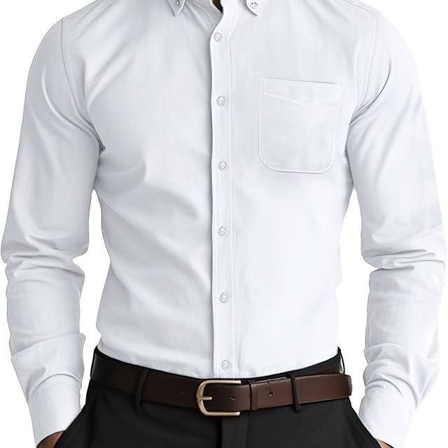 TEMU Casual Solid Color Long-sleeve Oxford Shirt For Men, Made Of Breathable, Comfortable For Outdoor Wear And Autumn
