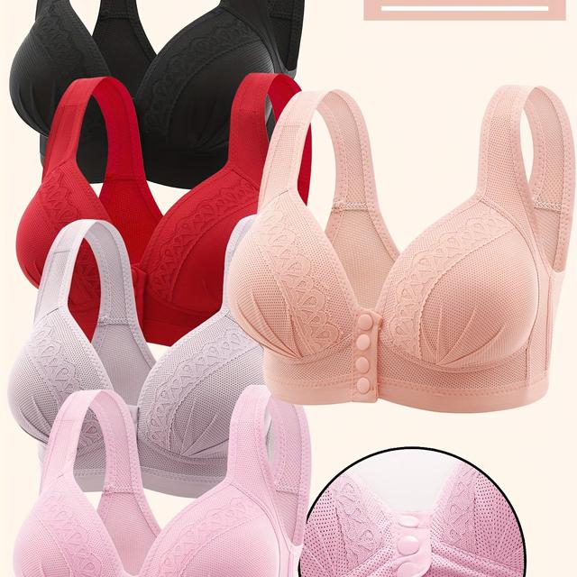 TEMU 5er-Pack, Spitzen-BH, Rückenverschluss, verstellbar, büstenhalterlos, Push-Up, bequem