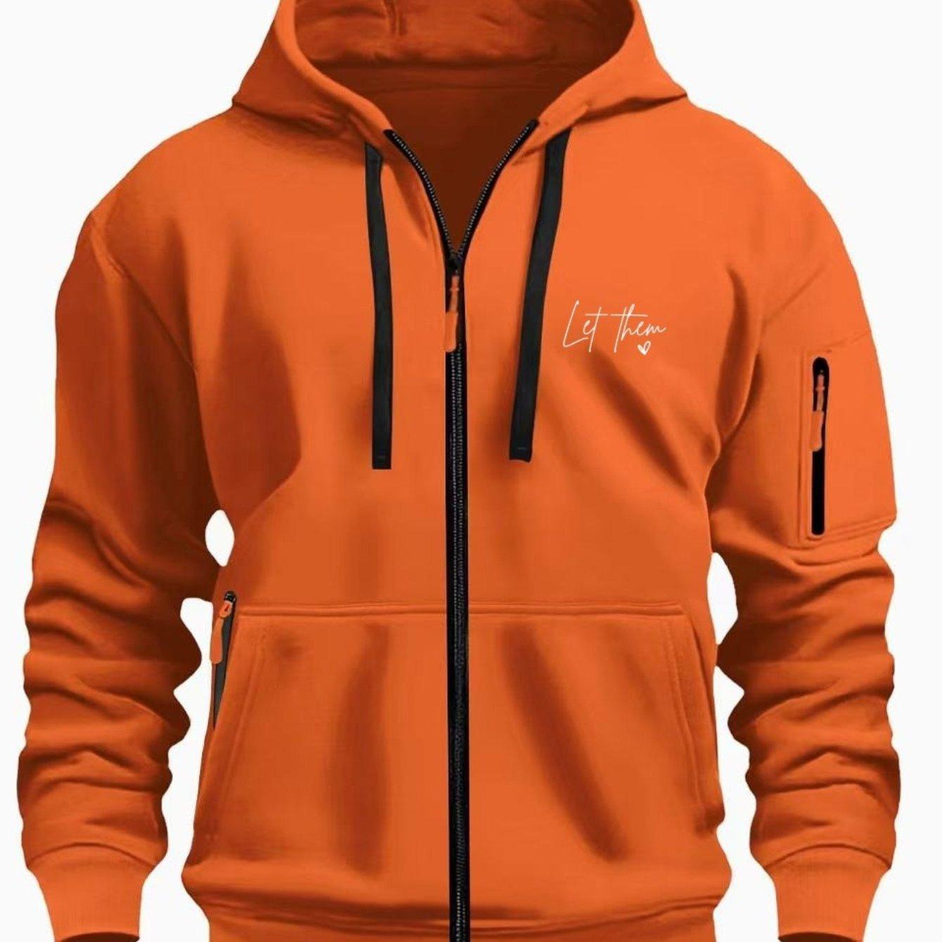 TEMU Men's Fashion Trend Casual Daily Versatile Minimalist White Hooded Jacket With English "" Print