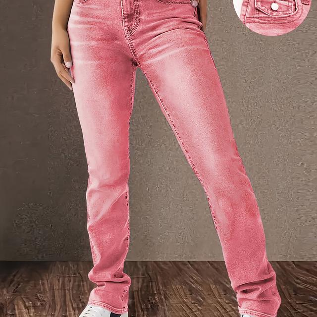 TEMU Women's Stretch Skinny Jeans Pink Wash - Low-rise Slim Fit With Hip , Double Button Closure, Soft Mid-stretch Denim, Casual & , True To Size, , Comfortable Fashion, Jeans, Soft Fabric Jeans