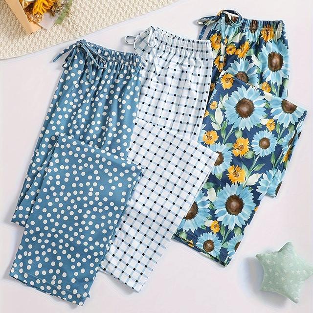 TEMU Conjunto de 3 pantalones de dormir para mujer con , estampados a cuadros y estampados de