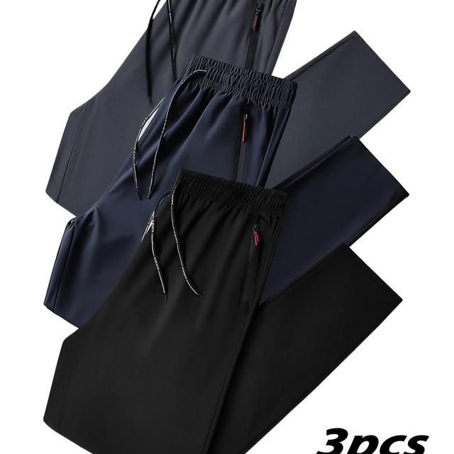 TEMU Ensemble 3 pièces pour homme grande taille, pantalon long décontracté , pantalon de 'été respirant en couleurs , grande taille