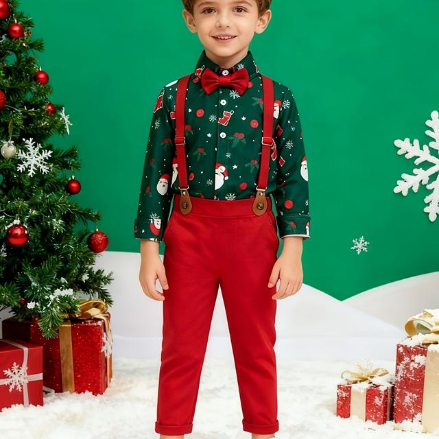 TEMU Ensemble de gentleman de Noël pour bébés, comprenant une chemise, un pantalon, des bretelles et un ensemble de nœud papillon