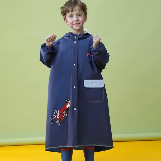 TEMU ' Dinosaur Hooded Raincoat - Durable Eva Poncho With Book Pocket, Zip-up, Protection, Light Blue