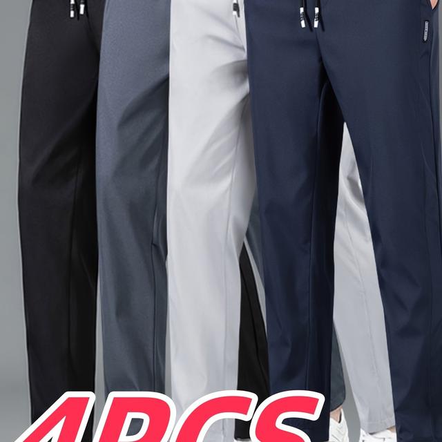 TEMU Set van 4 lange herenbroeken voor de zomer, ademend en comfortabel, casual en sportieve lange broeken gemaakt van polyester