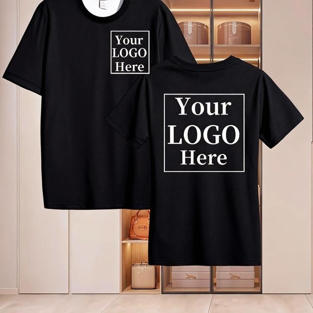 TEMU Customizable Pattern T-shirt With Pet Photos, Round Neck, Short Sleeves, Front And Back Print, Regular Fit, Weekend - Summer Collection, Suitable For Team Building ,