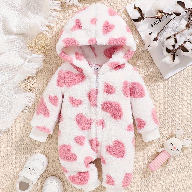 TEMU Traje de cuerpo con capucha con estampado de y para bebé, con cremallera y larga, ropa de exterior para niñas pequeñas e .