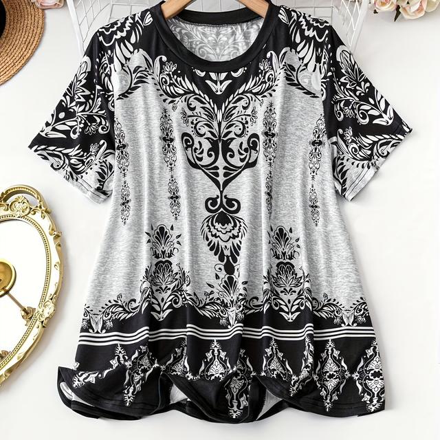 TEMU Plus Size - Plus Size - Plus Size Dames T-shirt met Ronde Hals en Print