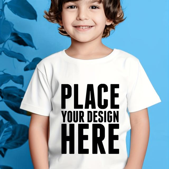 TEMU Customized T-shirts For Kids, Personalized Clothing With Custom , Text, And Logos, White Short-sleeved Top For Boys